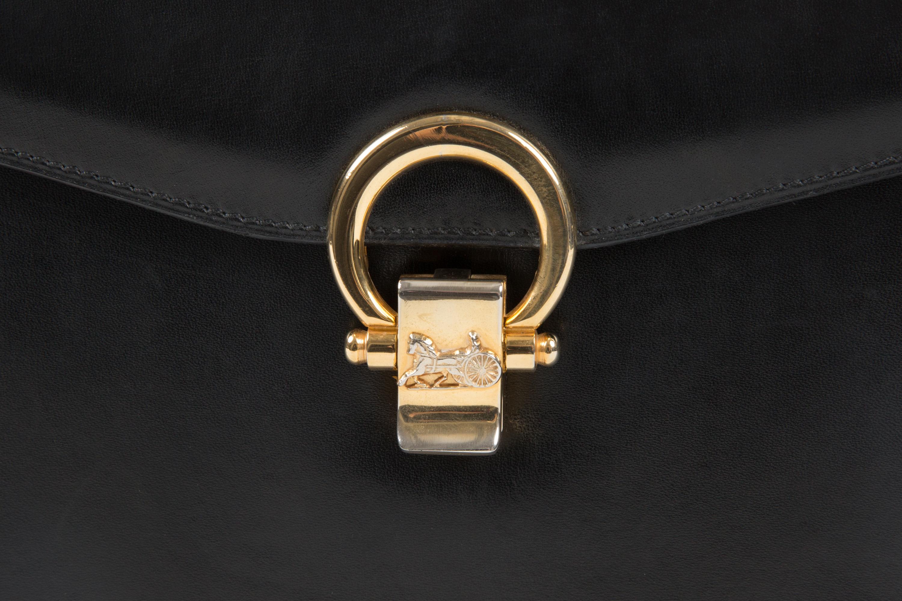 Celine Black Leather Caleche Hand Bag For Sale 2