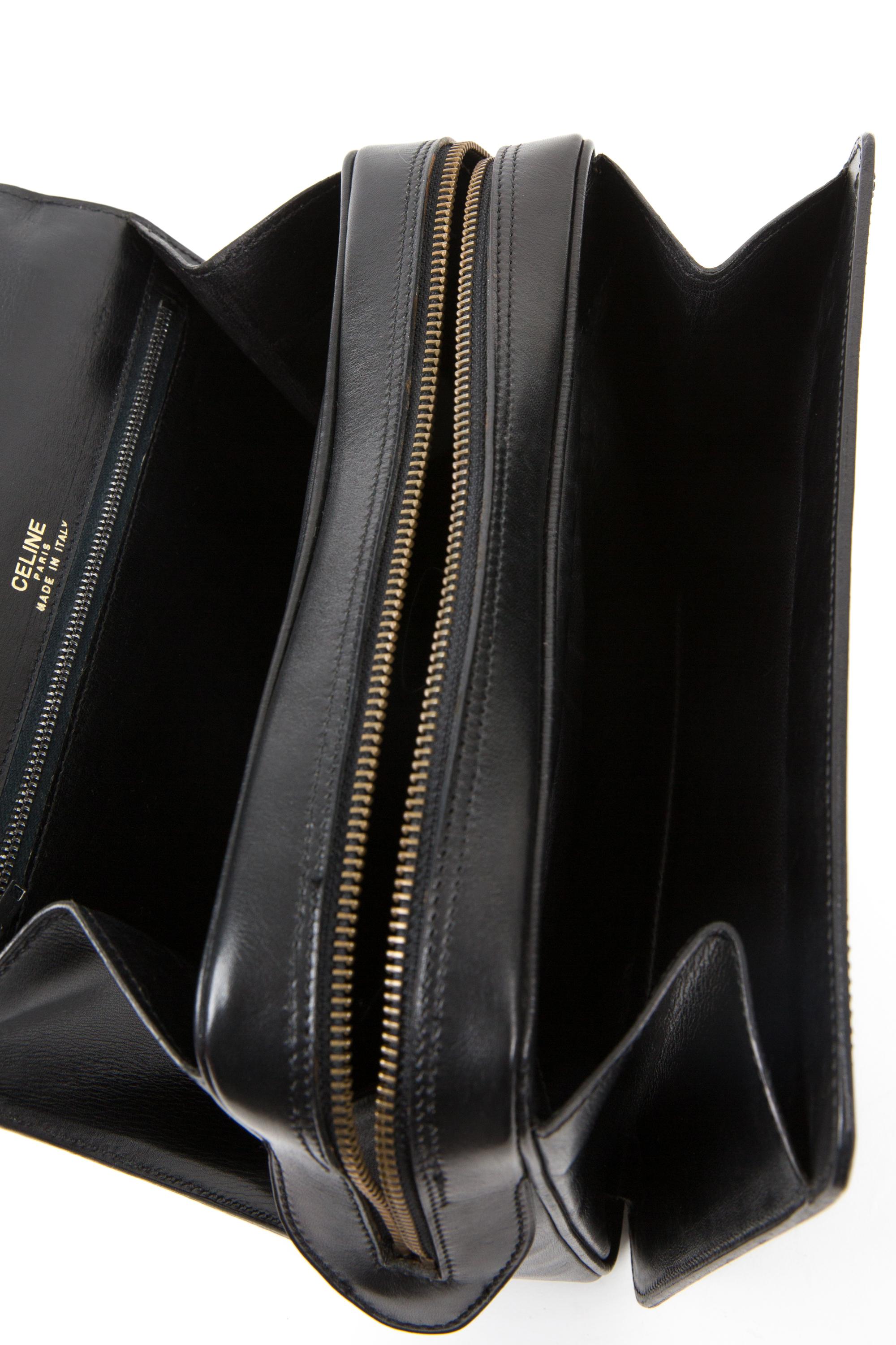 Celine Black Leather Caleche Hand Bag For Sale 4