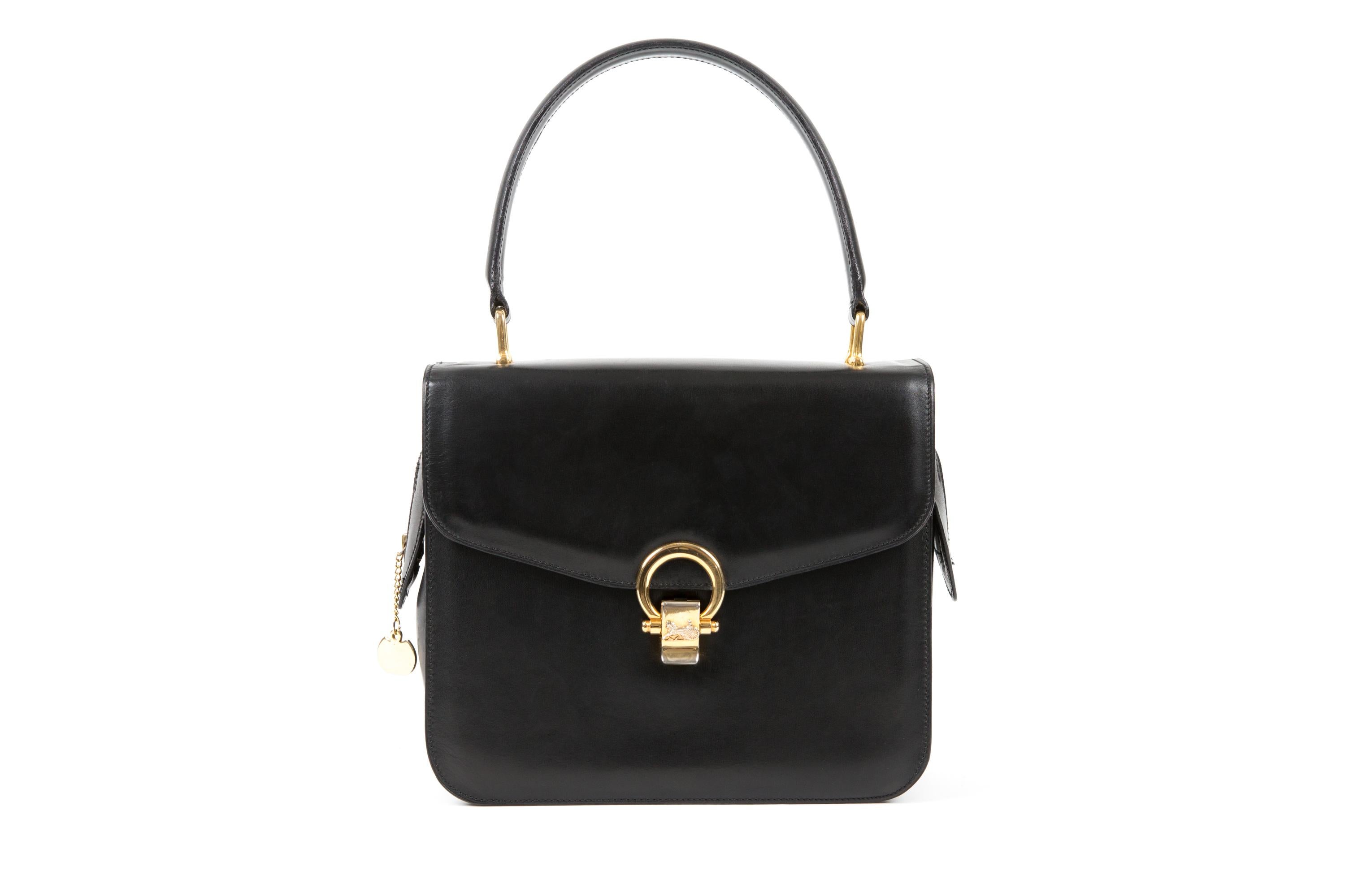 Celine Black Leather Caleche Hand Bag For Sale 5