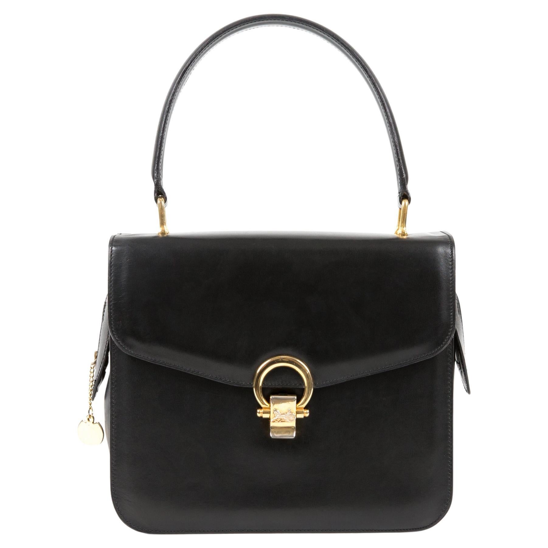 Celine Black Leather Caleche Hand Bag For Sale