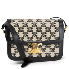 CELINE black leather & canvas TEEN TRIOMPHE Shoulder Bag