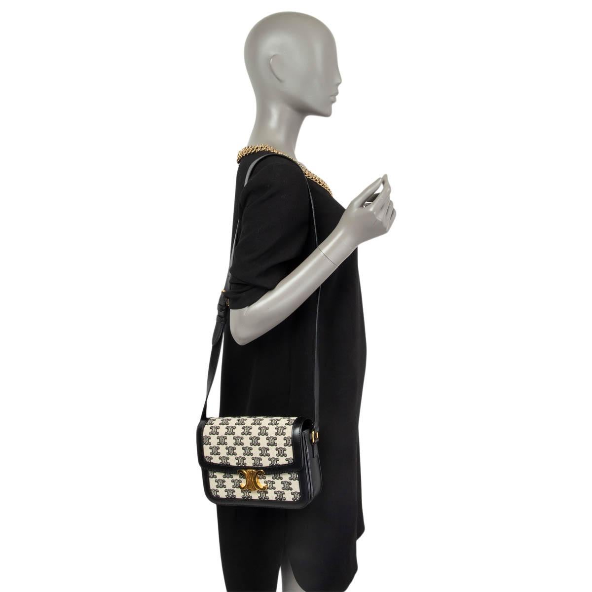 Black CELINE black leather & canvas TEEN TRIOMPHE Shoulder Bag