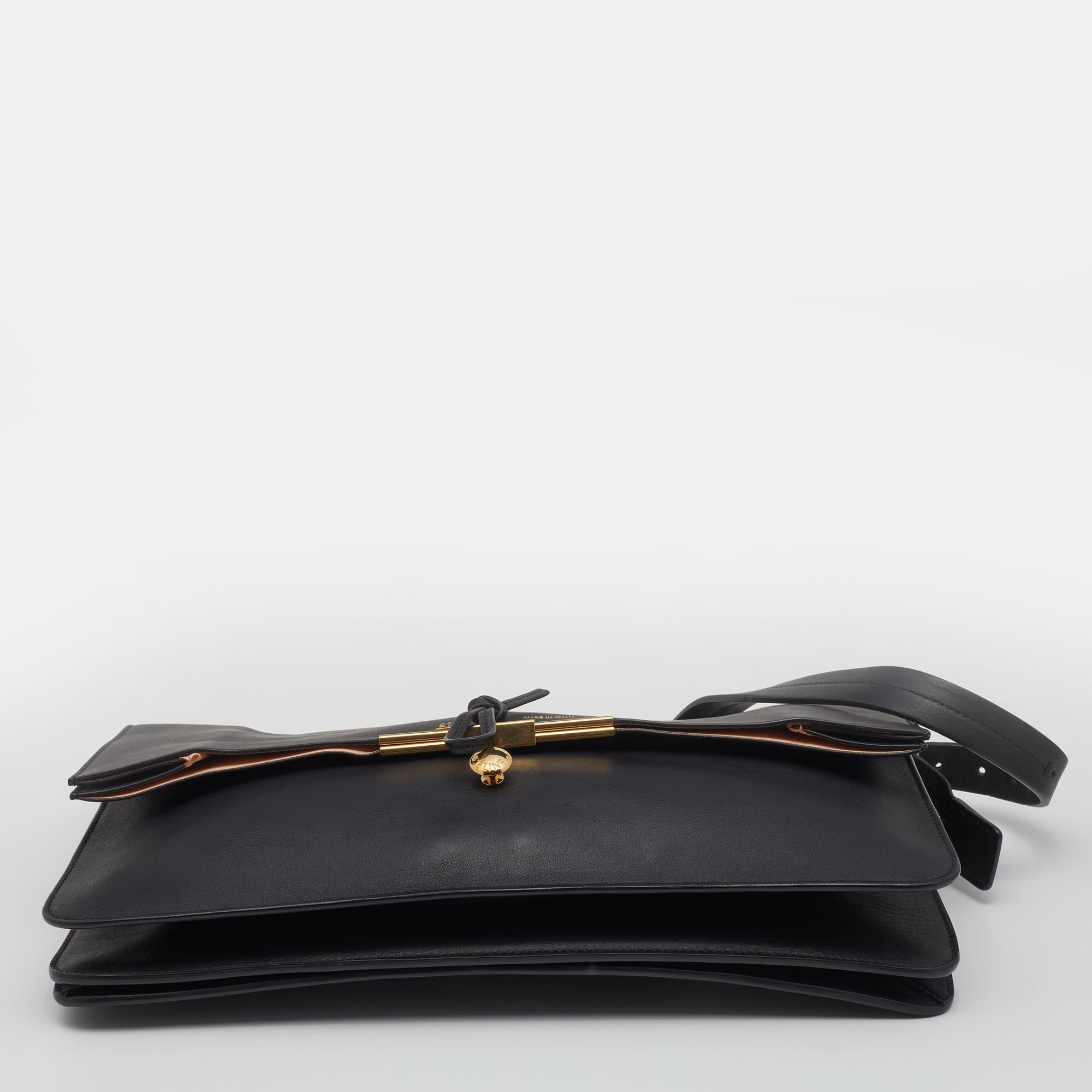 Women's Celine Black Leather Clasp Flap Shoulder Bag