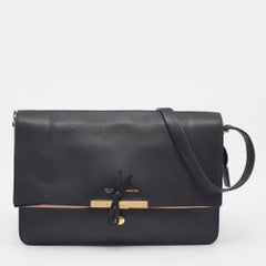 Celine Black Leather Clasp Flap Shoulder Bag