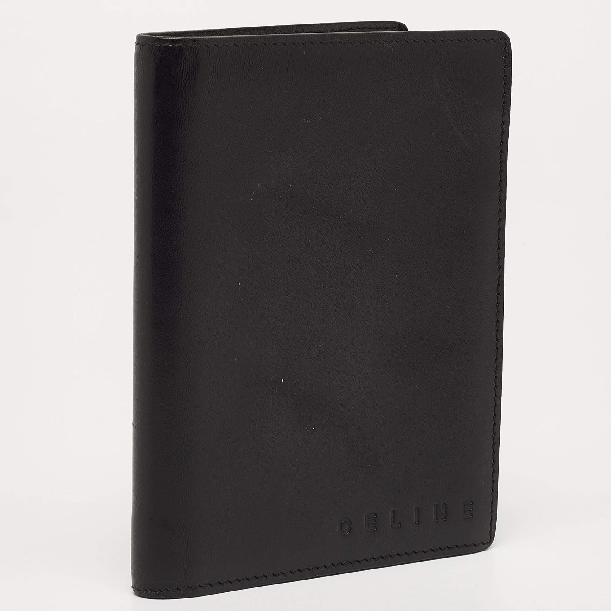 Celine Black Leather Compact Wallet For Sale 6