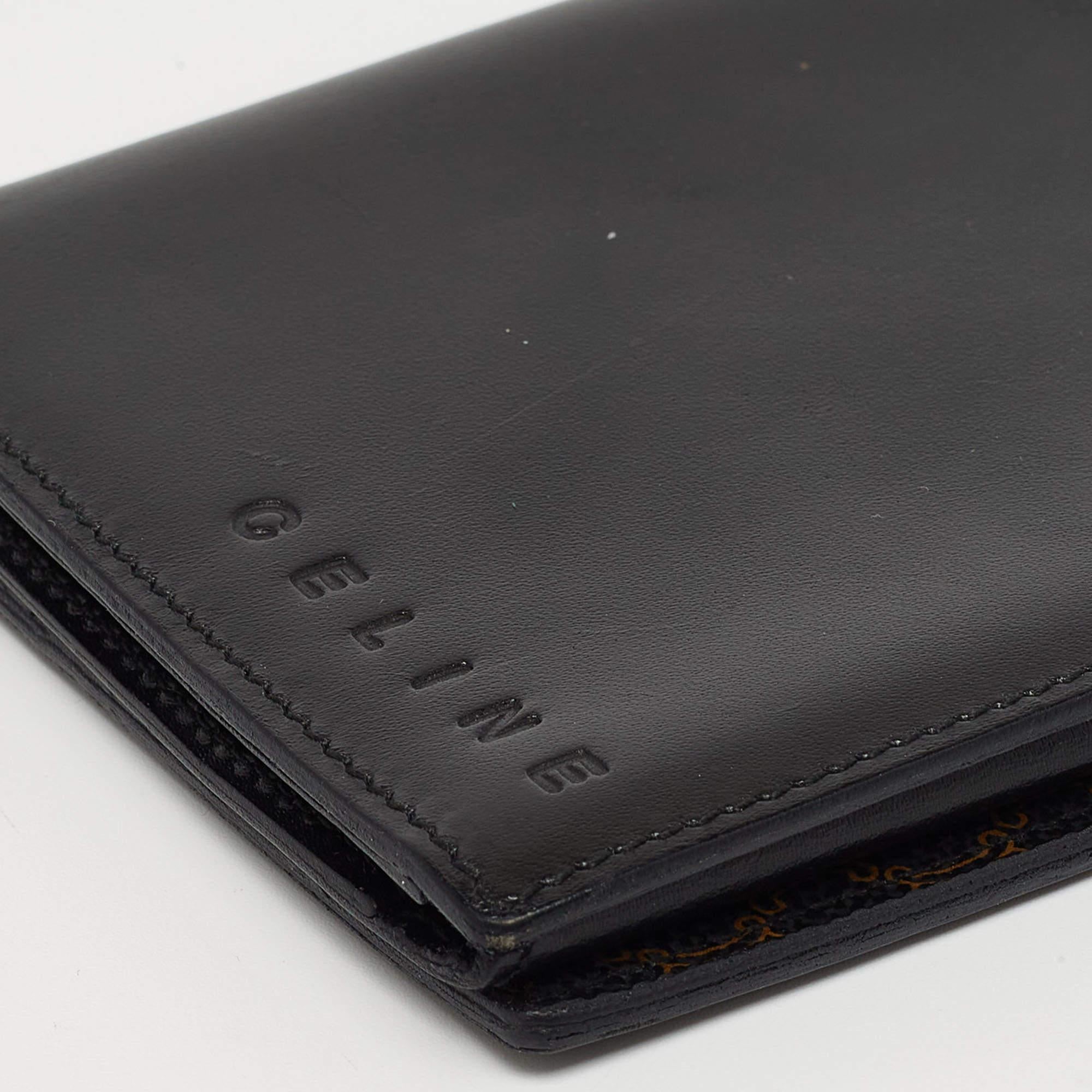 Celine Black Leather Compact Wallet For Sale 2