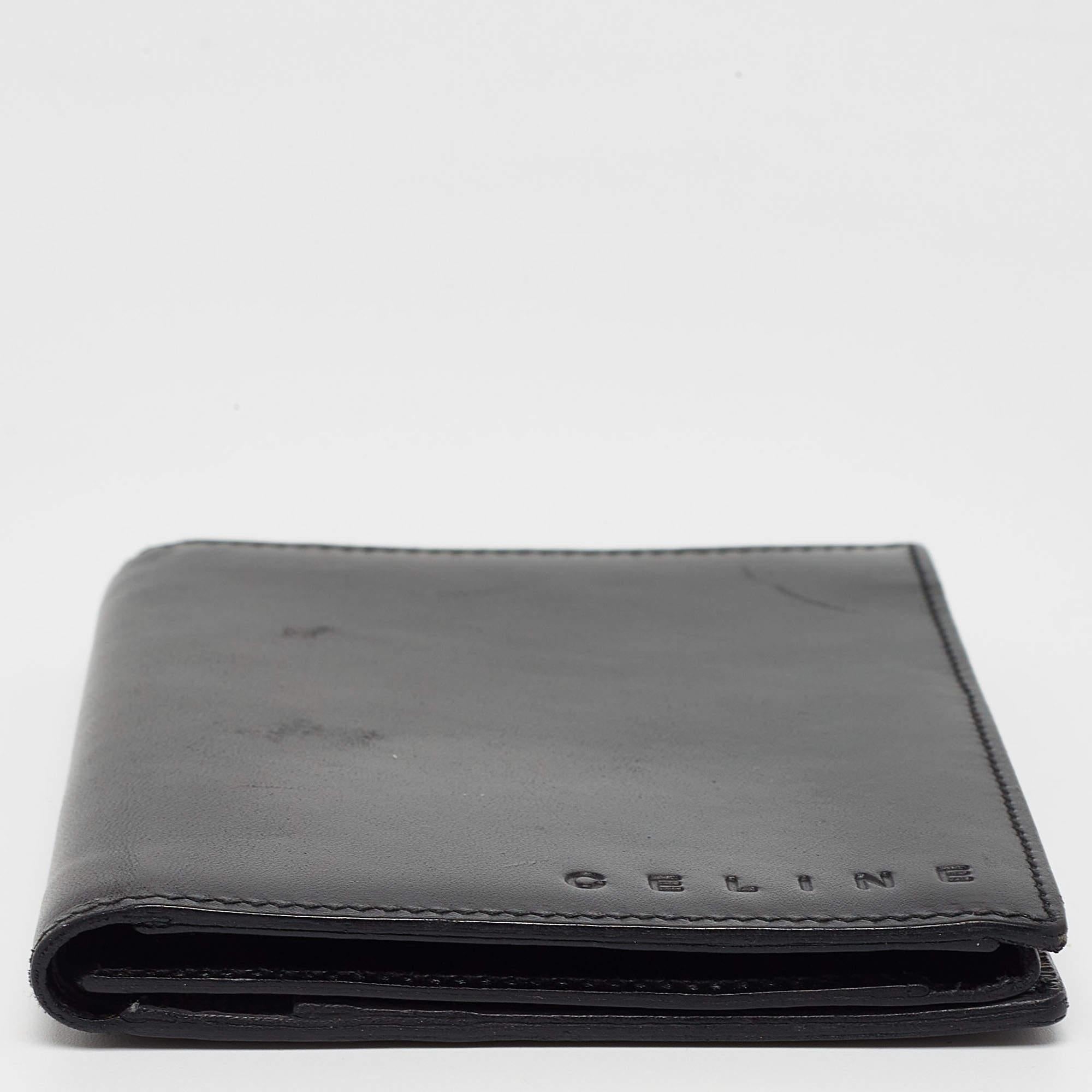 Celine Black Leather Compact Wallet For Sale 5