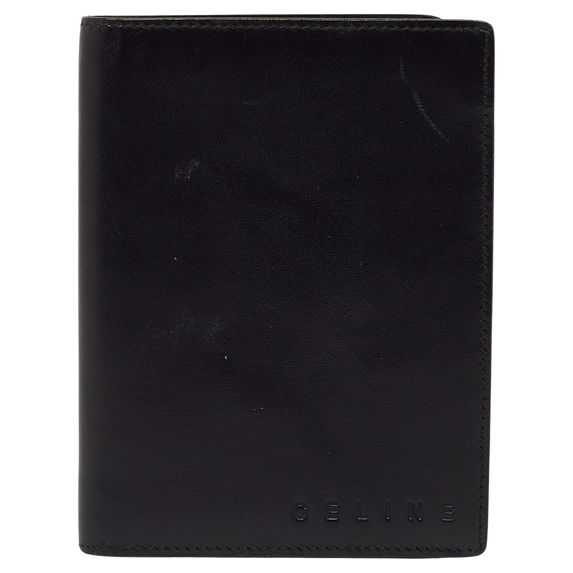 Celine Black Leather Compact Wallet For Sale
