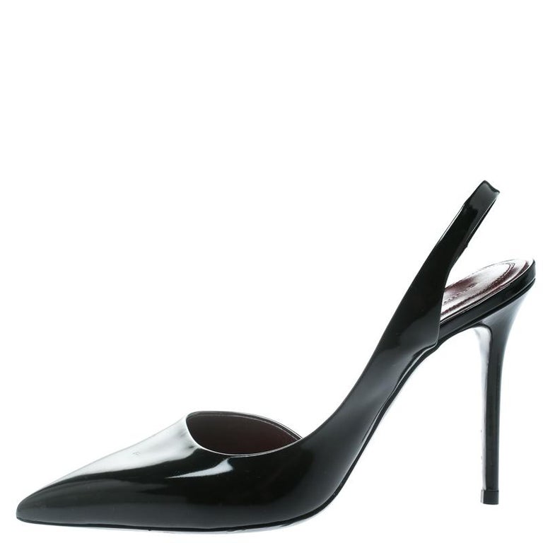 Celine Black Leather D'orsay Pointed Toe Slingback Sandals Size 37.5 ...