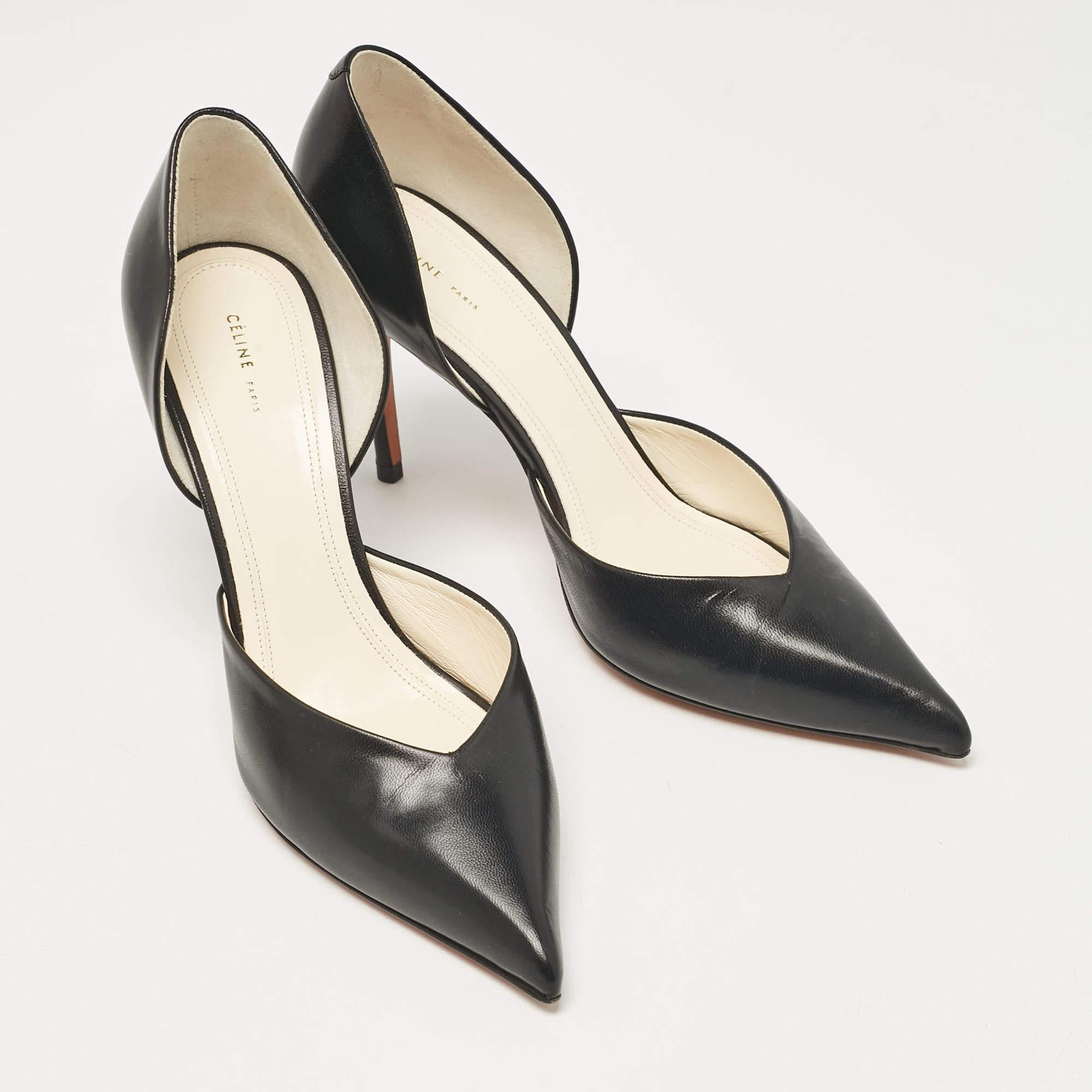 Women's Celine Black Leather D'orsay Pumps Size 38.5