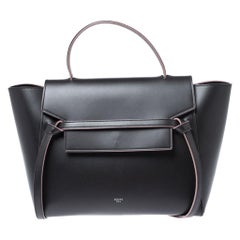 Celine Black Leather Flap Top Handle Bag