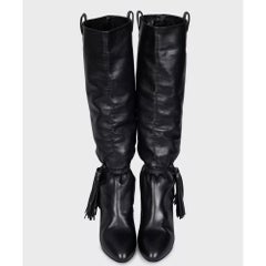 Celine Black Leather Fringe Tapered Boots - Size 38