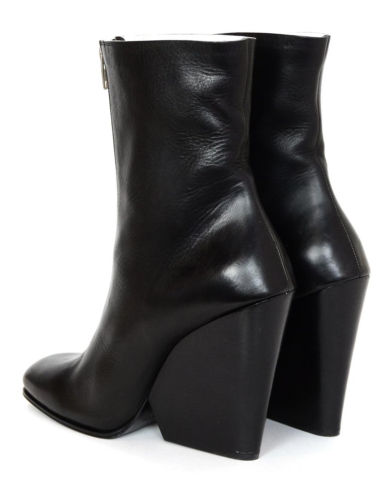 Celine Black Leather Front Zipper Wedge Boots Sz 40.5 For