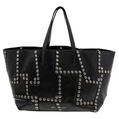 Celine Black Leather Grommet Cabas Tote