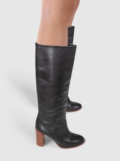 Céline Black Leather Heel Knee High Boots Size IT 37