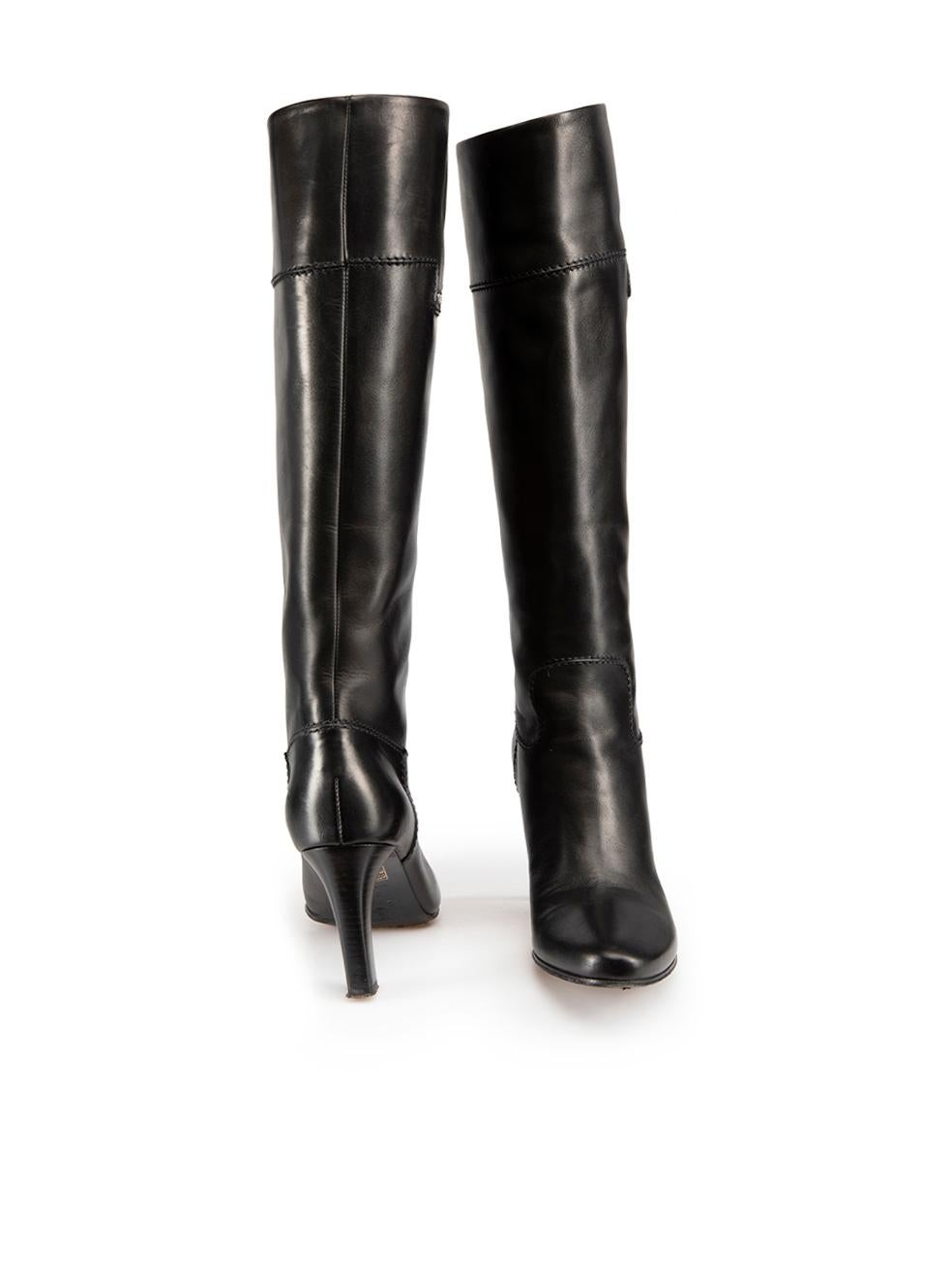 Céline Black Leather Heeled Knee High Boots Size IT 38 In Good Condition For Sale In London, GB