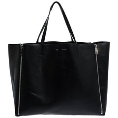 Celine Black Leather Horizontal Zip Cabas Tote