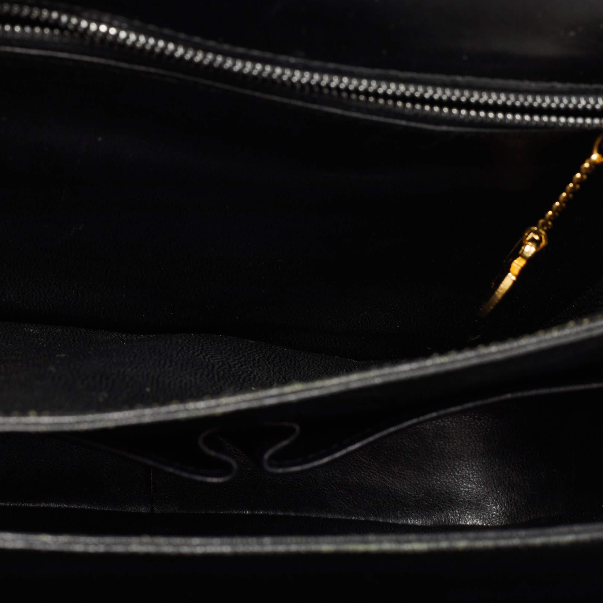 Women's Celine Black Leather Horse Carriage Logo Shoulder Bag