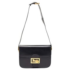 Celine Black Leather Horse Carriage Logo Shoulder Bag