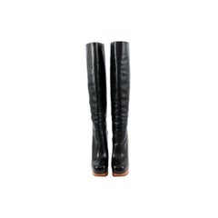 CELINE black leather Knee High Platform Clog Boots Shoes 38
