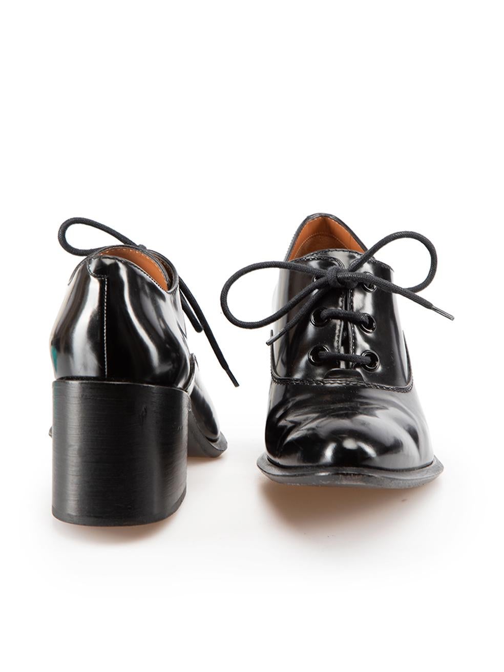 Celine Black Leather Lace Up Heeled Oxford Shoes Size IT 37.5 In New Condition In London, GB