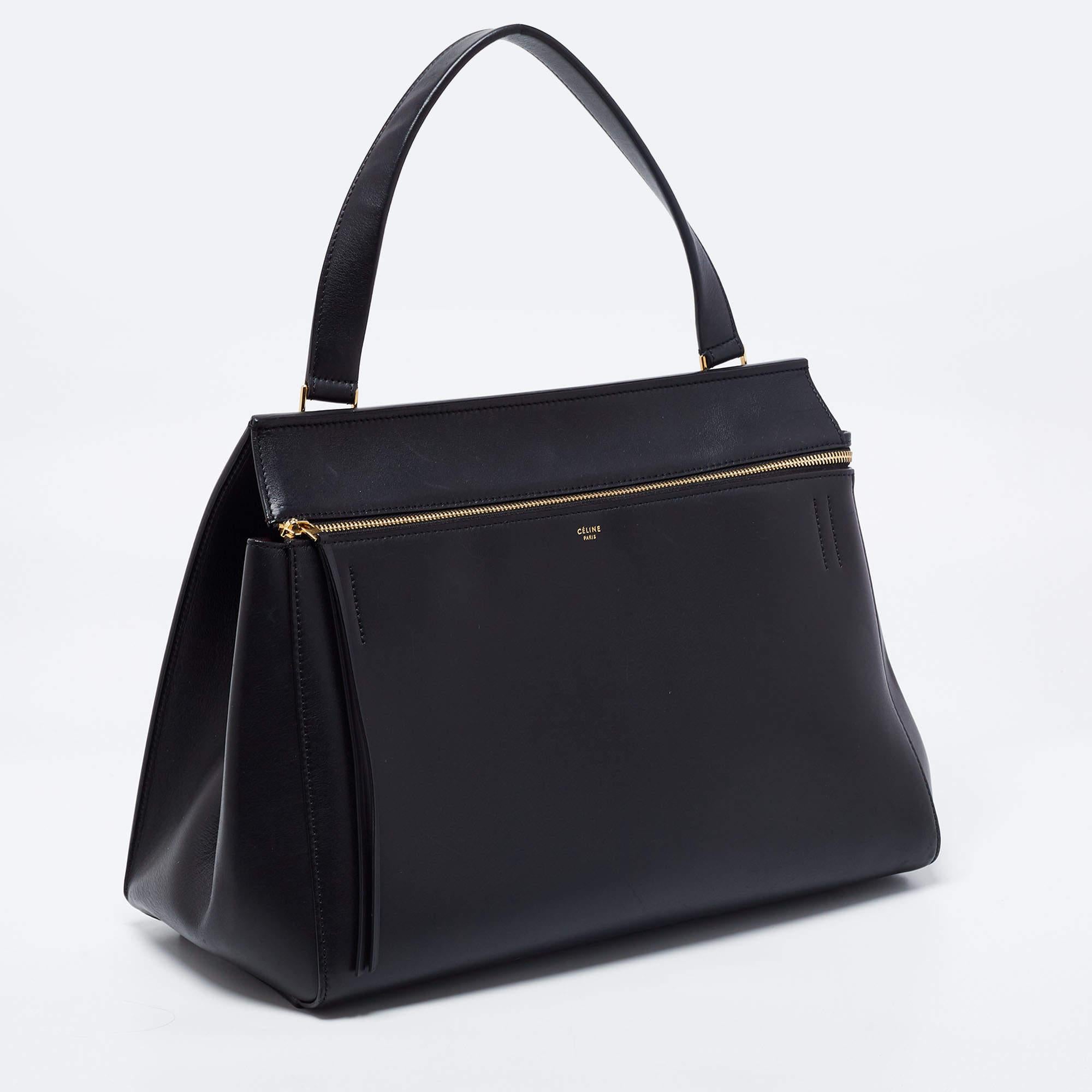 Celine Black Leather Large Edge Top Handle Bag In Good Condition In Dubai, Al Qouz 2