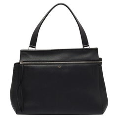 Celine Black Leather Large Edge Top Handle Bag