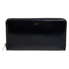 Celine Black Leather Large Zip Around Wallet
