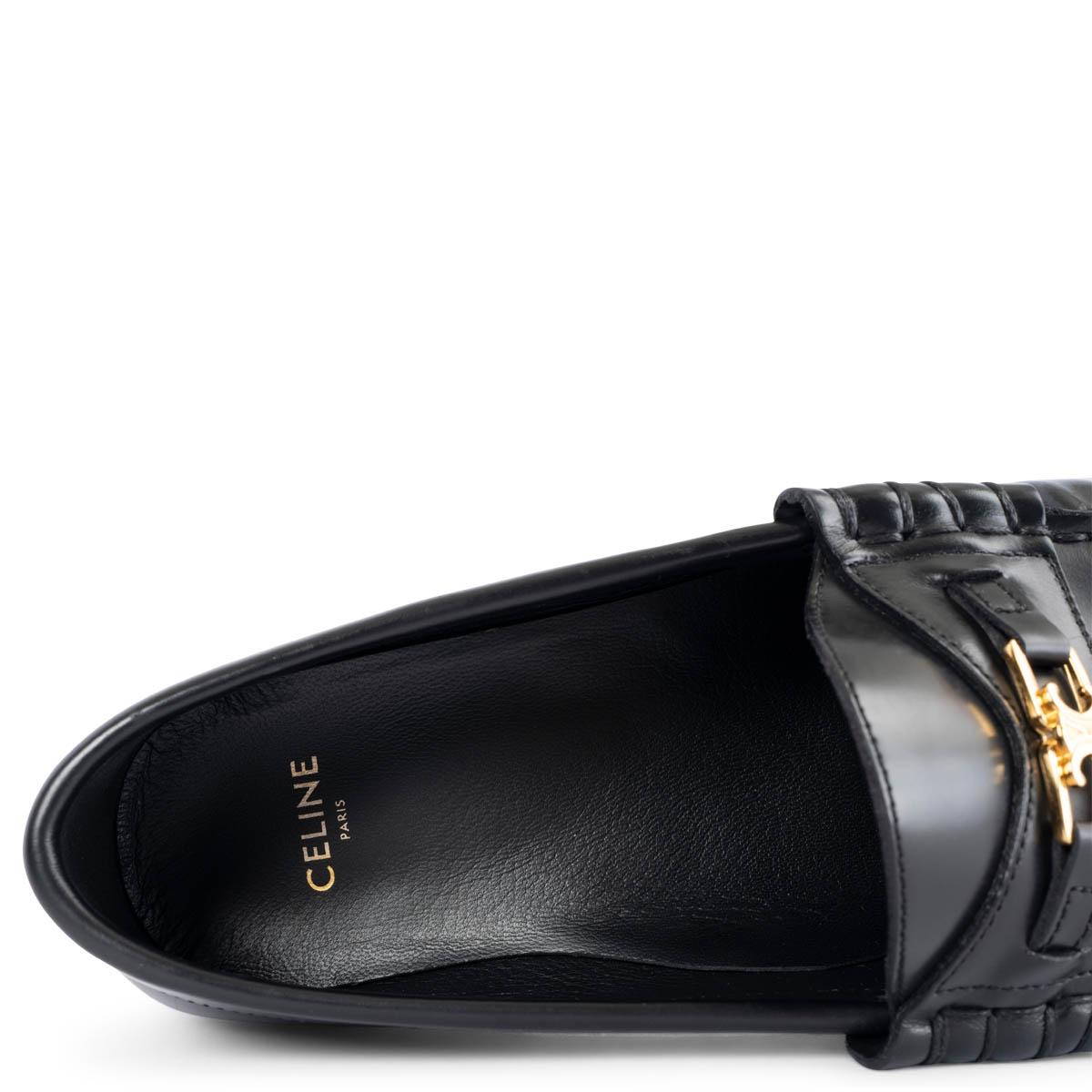 CELINE black leather LUCO TRIOMPHE Loafers Shoes 38.5 4