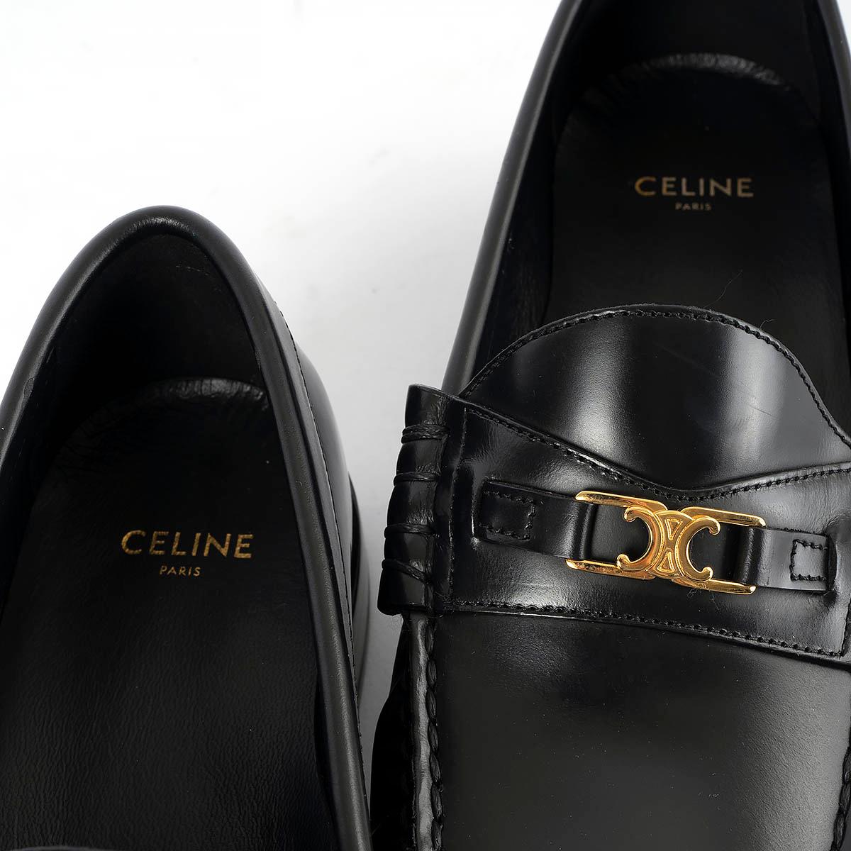CELINE black leather LUCO TRIOMPHE Loafers Shoes 38.5 5