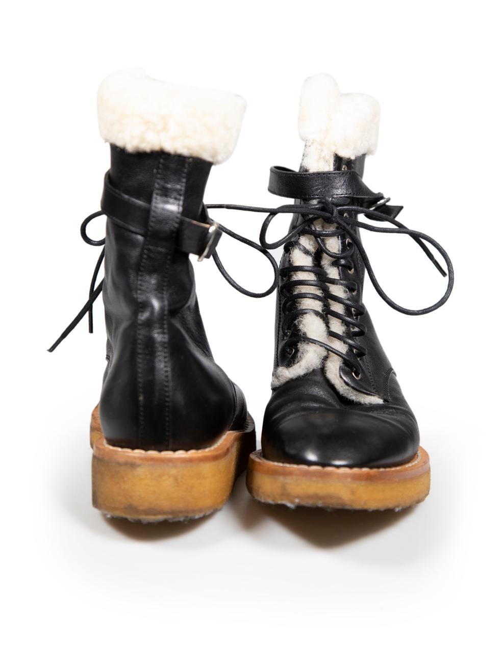 Céline Black Leather Manon Shearling Biker Boots Size IT 36 In Good Condition For Sale In London, GB