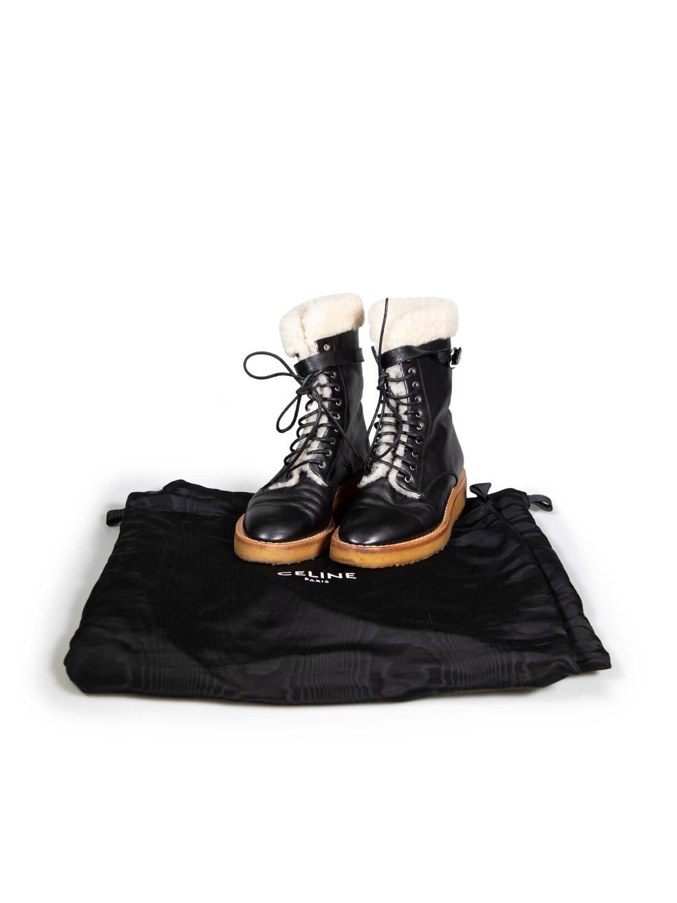 Céline Black Leather Manon Shearling Biker Boots Size IT 36 For Sale 1