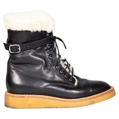 Céline Black Leather Manon Shearling Biker Boots Size IT 36