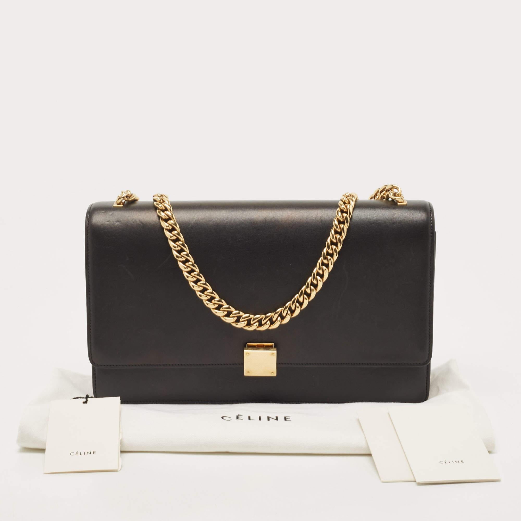 Celine Black Leather Medium Case Chain Flap Shoulder Bag 2
