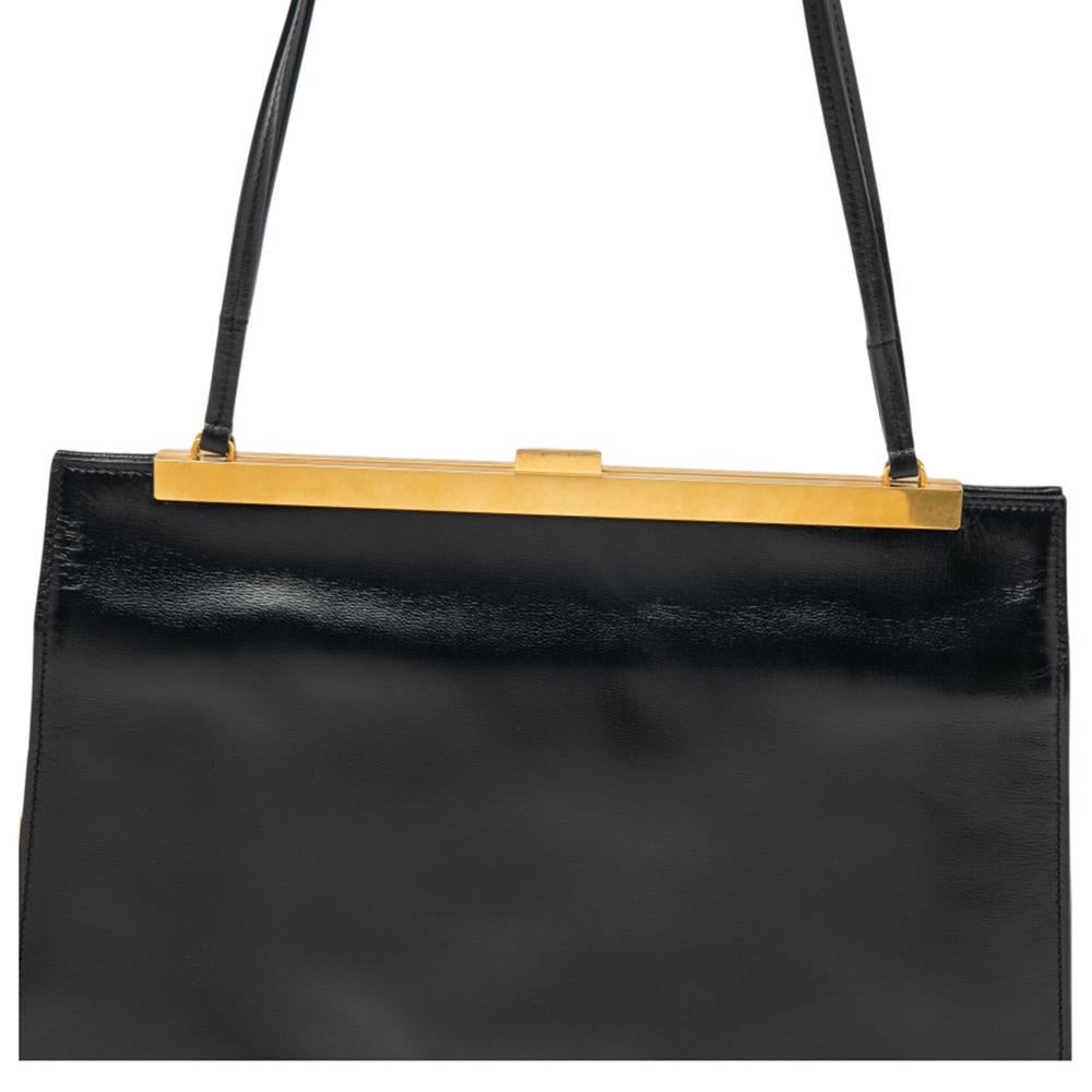 Celine Black Leather Medium Clasp Top Handle Bag 3