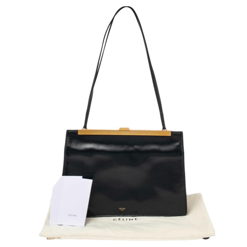 Celine Black Leather Medium Clasp Top Handle Bag 4