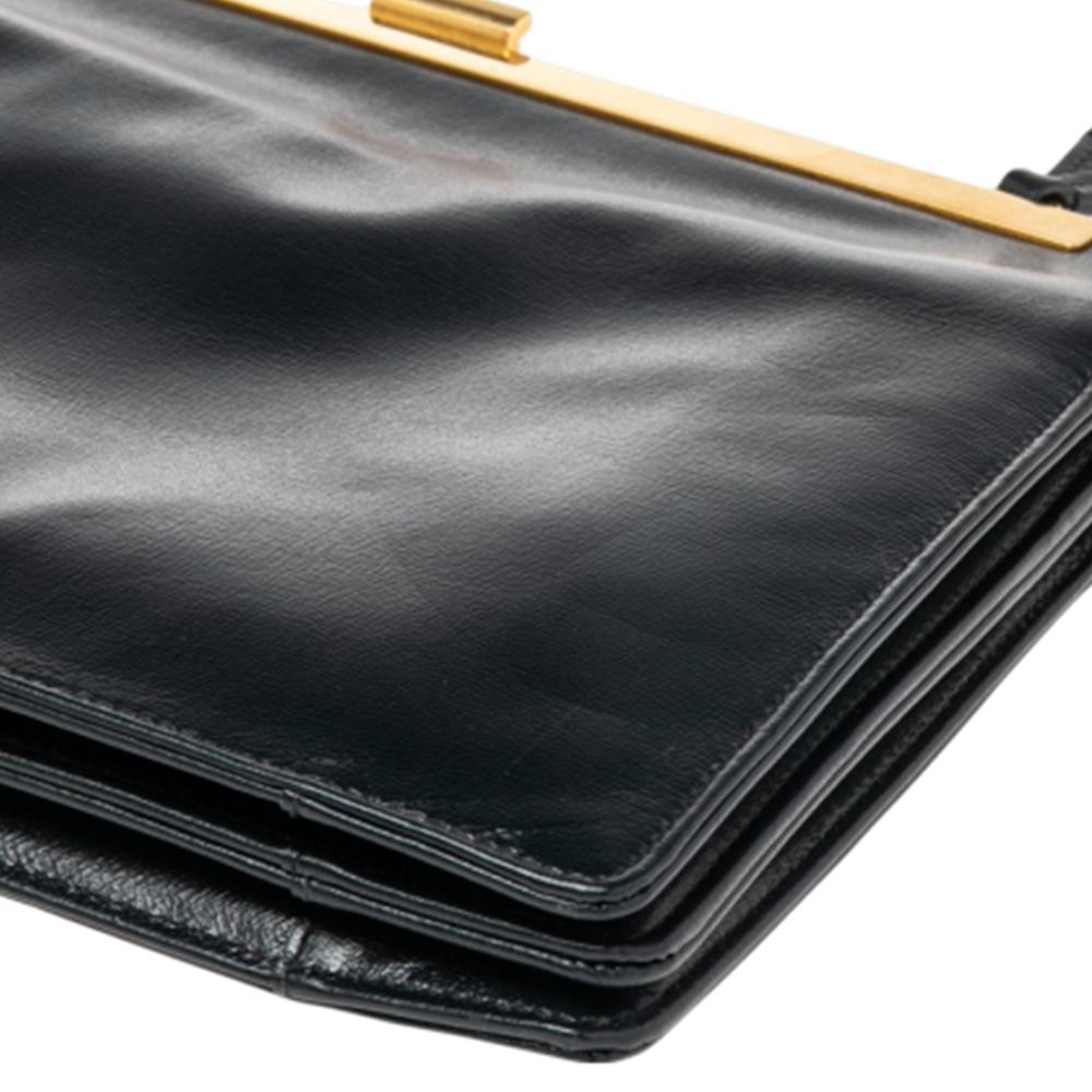 Celine Black Leather Medium Clasp Top Handle Bag 1