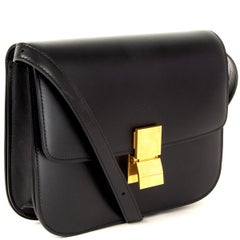CELINE black leather MEDIUM CLASSIC BOX Shoulder Bag