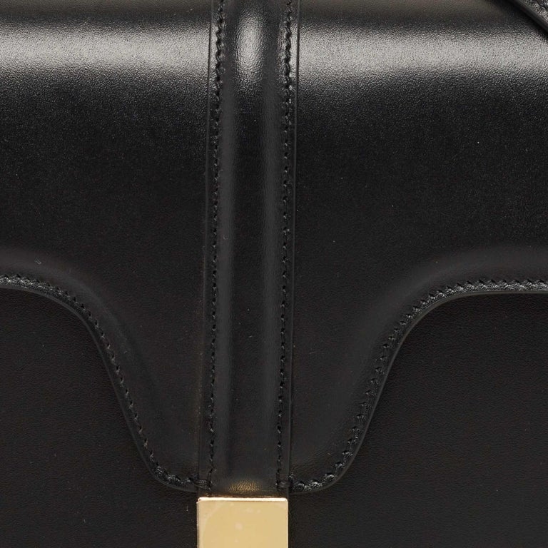 CELINE 16 Satinated Calfskin Leather Crossbody Chain Bag Black