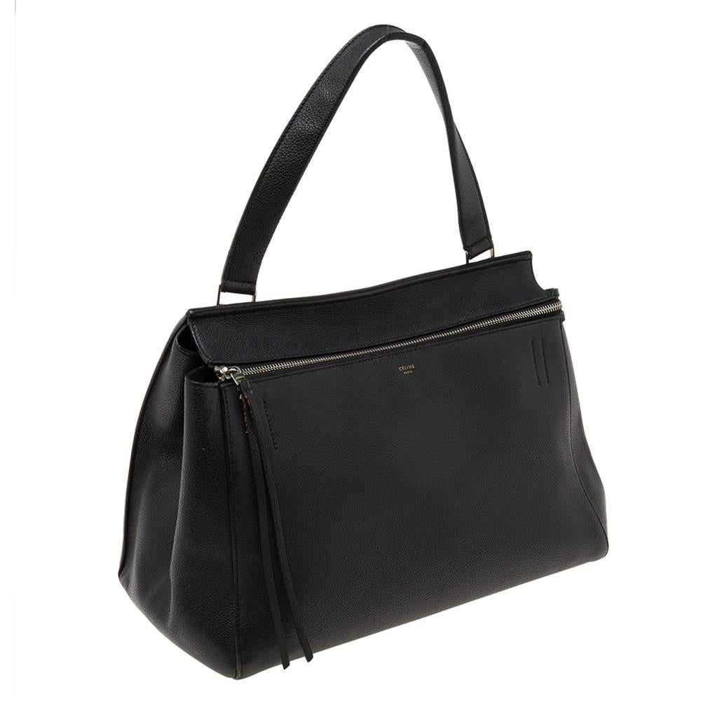 Celine Black Leather Medium Edge Top Handle Bag In Fair Condition In Dubai, Al Qouz 2