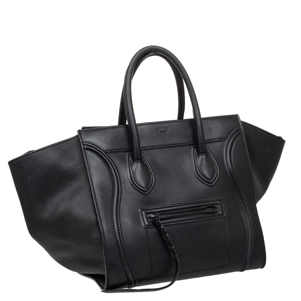 Women's Celine Black Leather Medium Phantom Luggage Tote