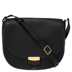 Celine Black Leather Medium Trotteur Shoulder Bag