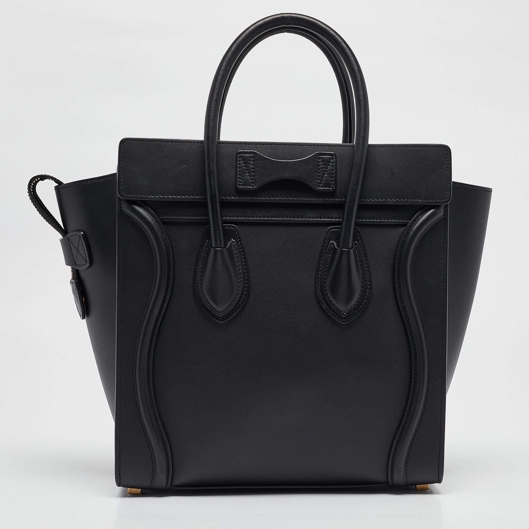 Women's Celine Black Leather Micro Luggage Tote