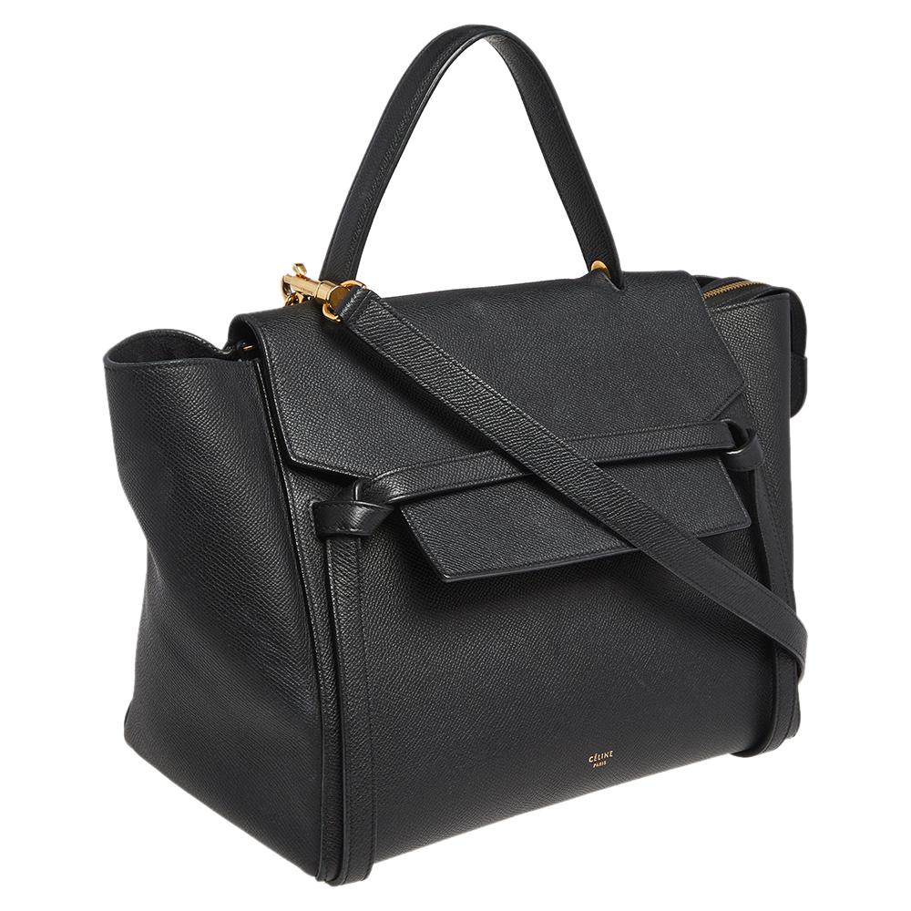 Women's Celine Black Leather Mini Belt Top Handle Bag