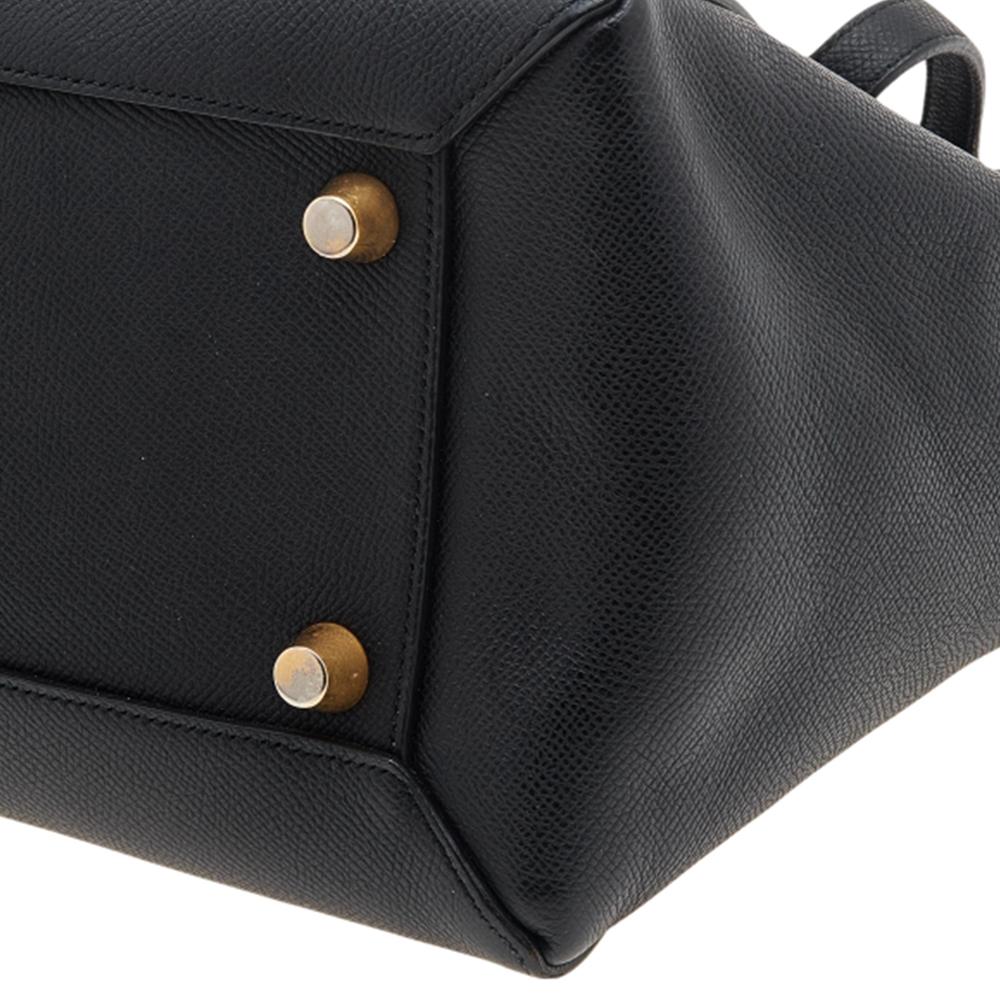 Women's Celine Black Leather Mini Belt Top Handle Bag
