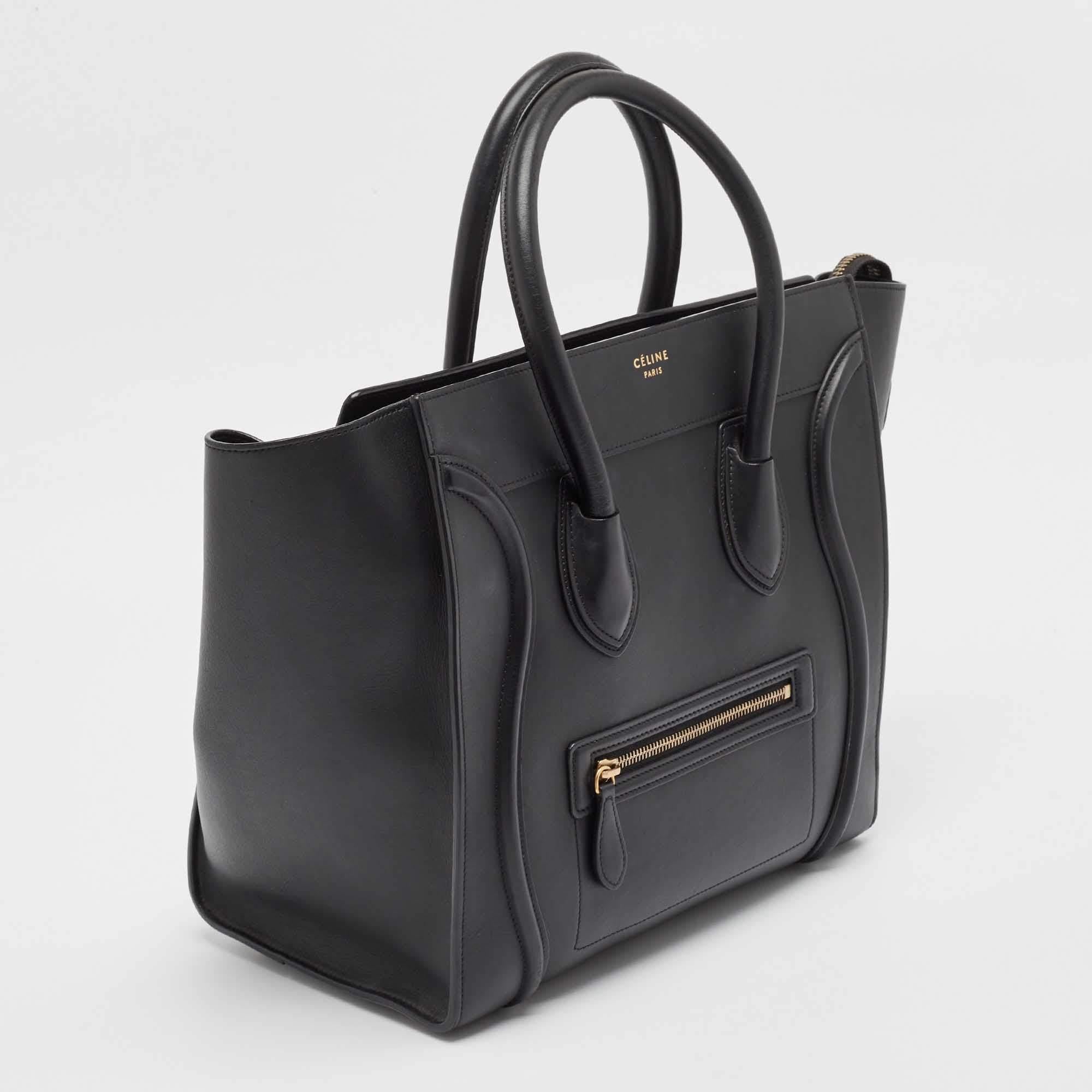 Celine Black Leather Mini Luggage Tote In Good Condition For Sale In Dubai, Al Qouz 2