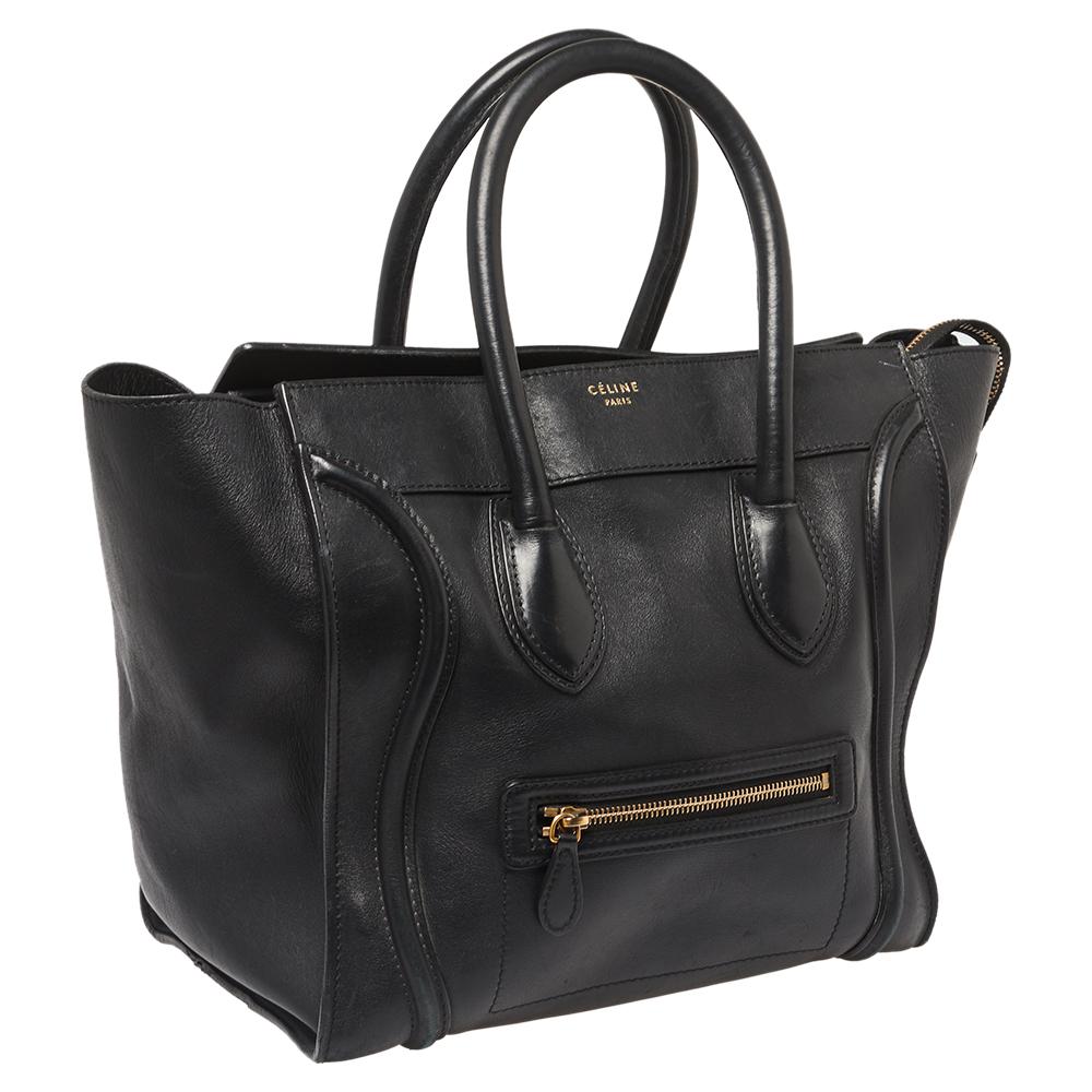 Celine Black Leather Mini Luggage Tote In Good Condition In Dubai, Al Qouz 2