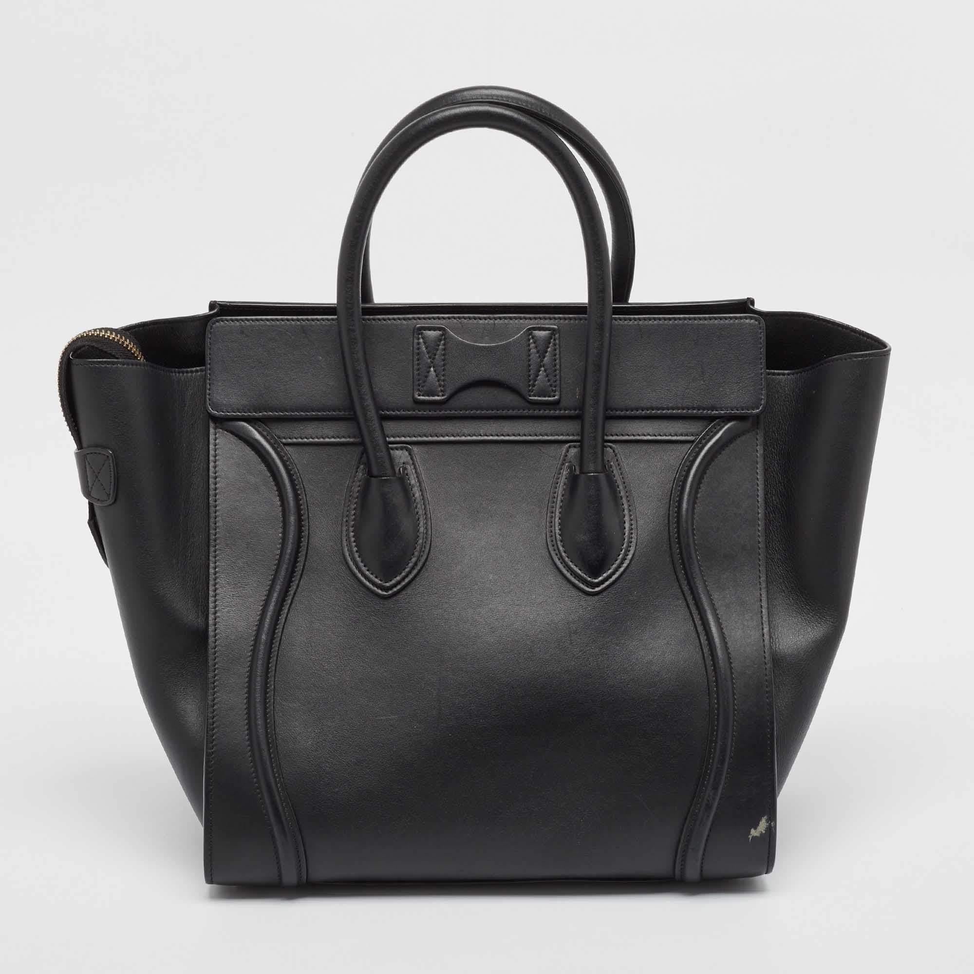 Women's Celine Black Leather Mini Luggage Tote For Sale