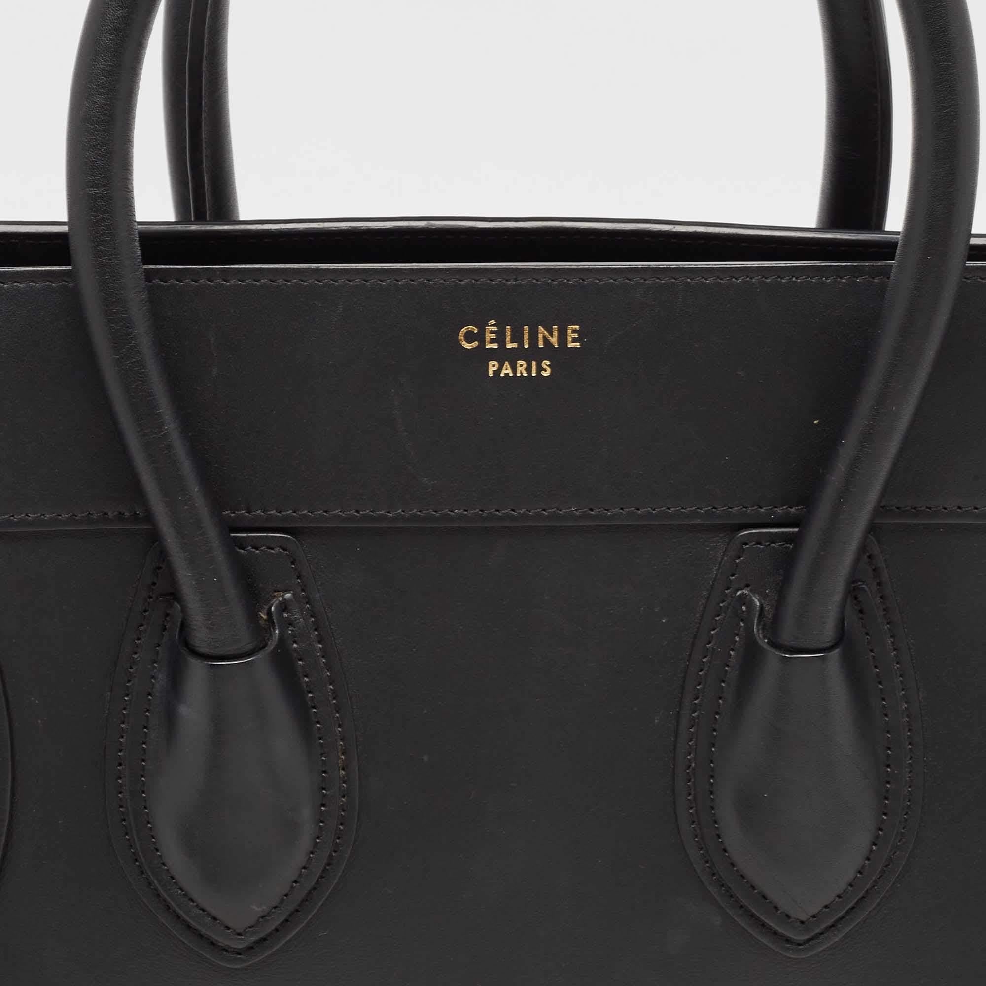 Celine Black Leather Mini Luggage Tote For Sale 1