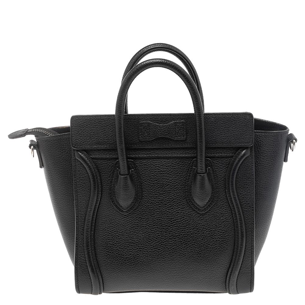The Luggage tote from Céline is one of the most popular handbags in the world. This tote is crafted from leather and designed in a black shade. It comes with rolled top handles, a detachable shoulder strap, and a front zip pocket. The bag is